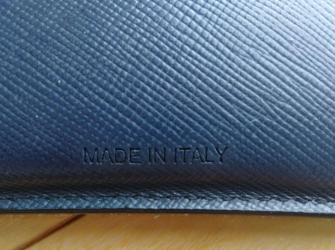 PRADA プラダ レザー製二つ折り財布 ネイビー 箱,袋,ギャランティカード付
