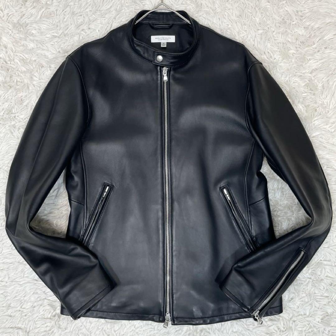 極美品✨ユナイテッドアローズ ライダースジャケット ラムレザー シングル 黒 M