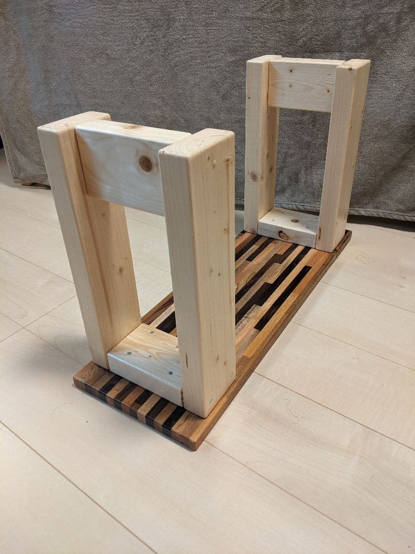 MIX板の木製ストライプデザインベンチ幅69cm スツール