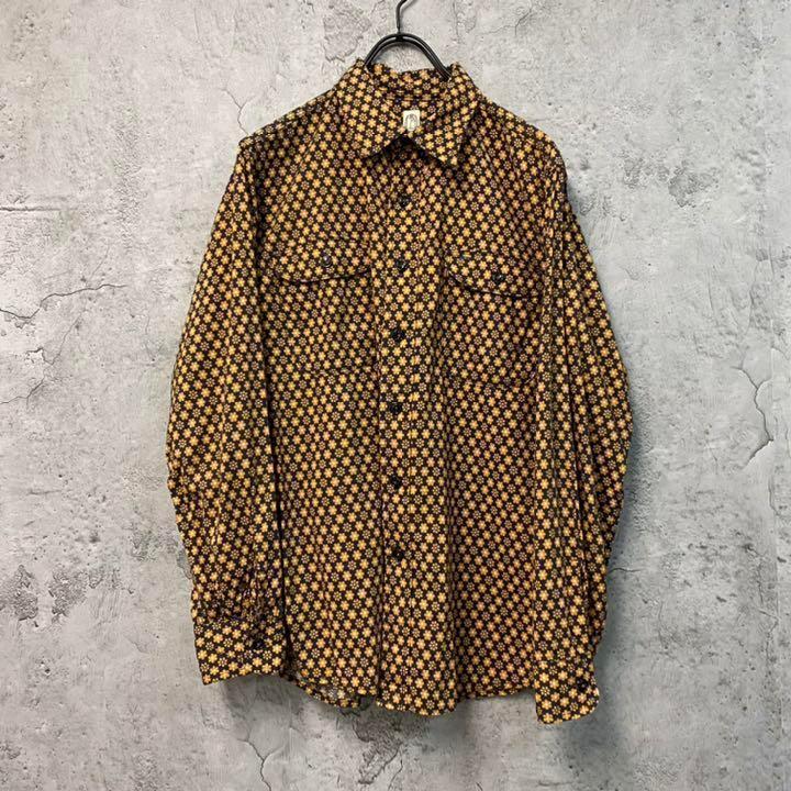 古着◆kato' カトー 長袖シャツ 総柄 花柄 オレンジ メンズS