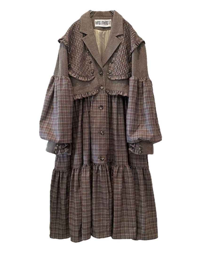 HEIHEI ヨークドッキングスーツワンピース ブラウンチェック SIZE
