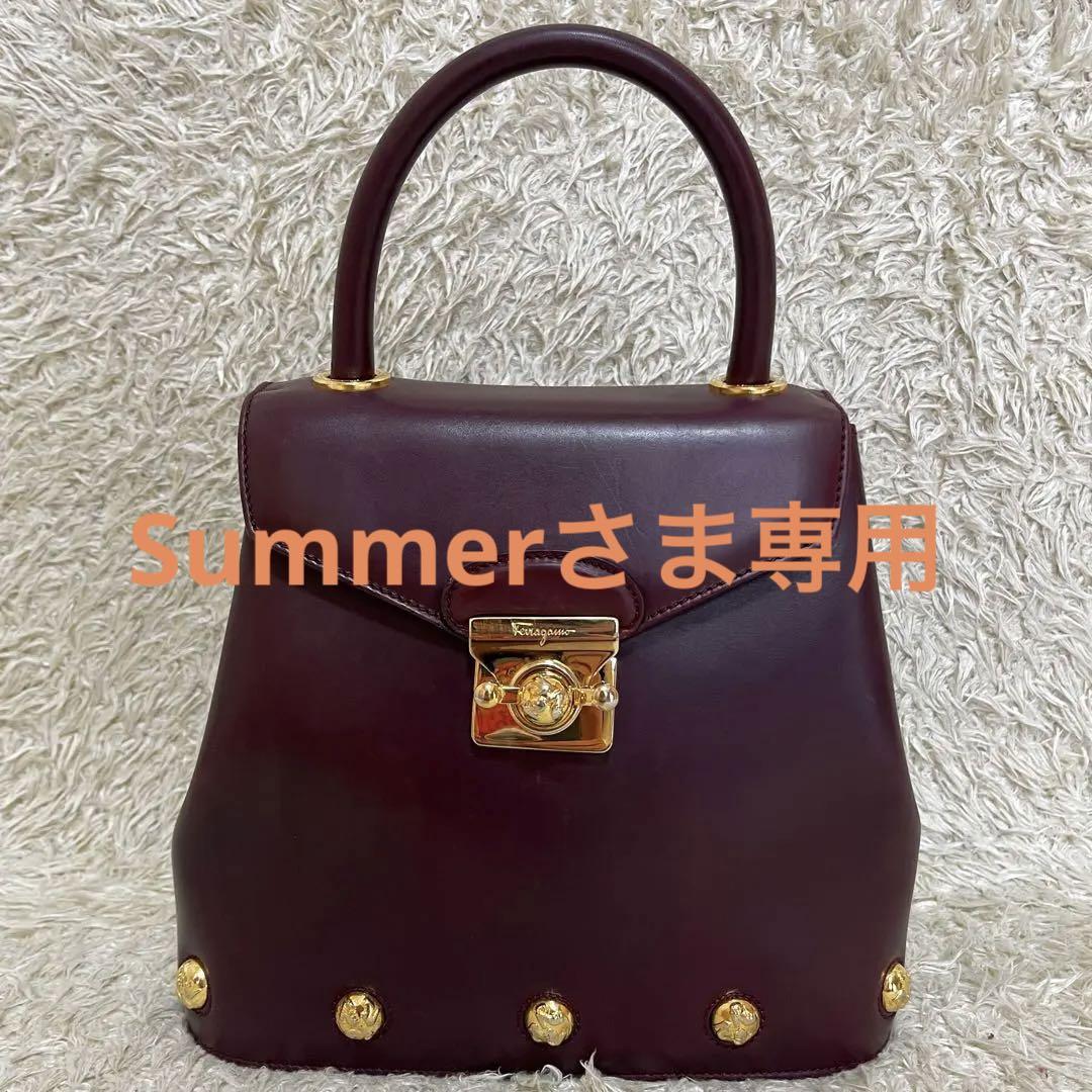 美品　フェラガモ　ハンドバッグ　パンプス金具　ゴールド金具　カーフレザー　レッド