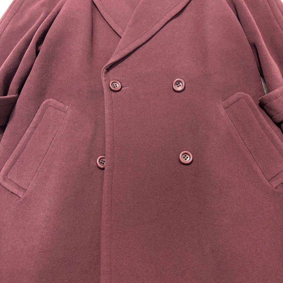 美品⭐︎バーバリー　ダブルチェスターコート　カシミヤ混　ワインレッド カシミヤ混】バーバリー ダブル チェスター コート ワインレッド
