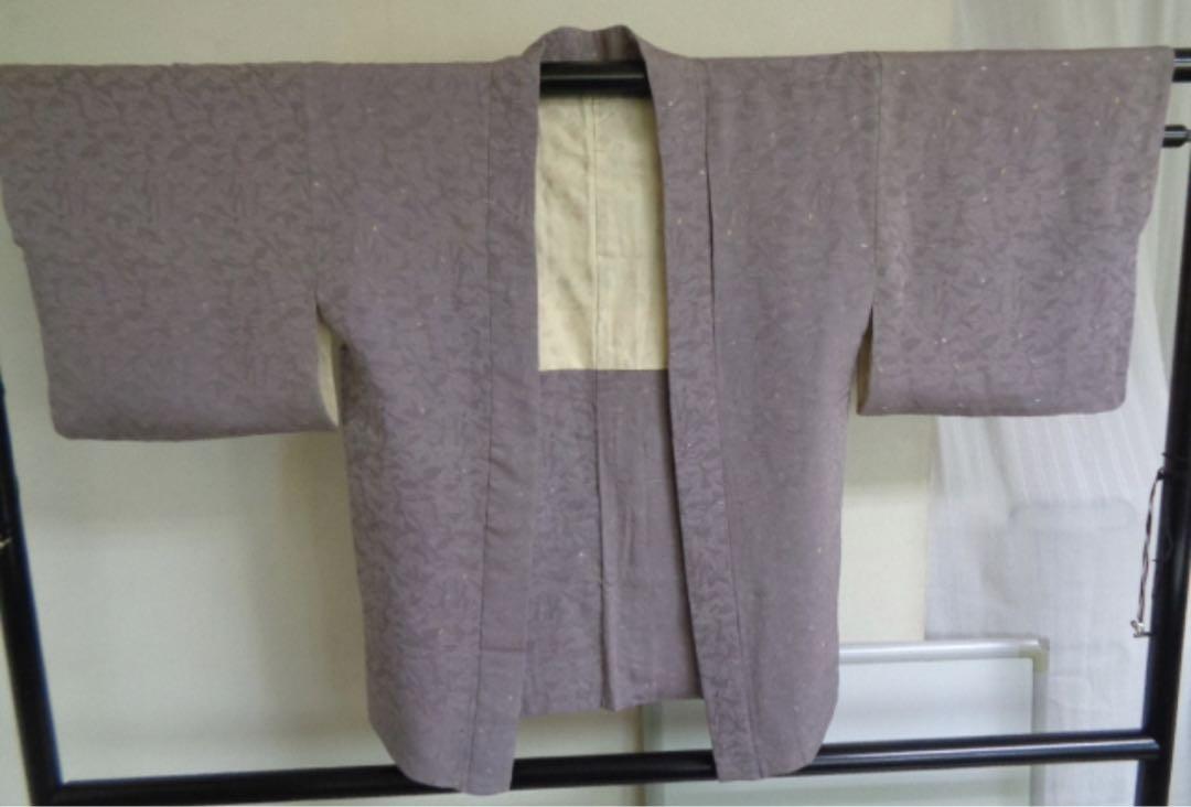 羽織 正絹 ふじ色 織小紋 金銀糸刺繍 身丈75センチ