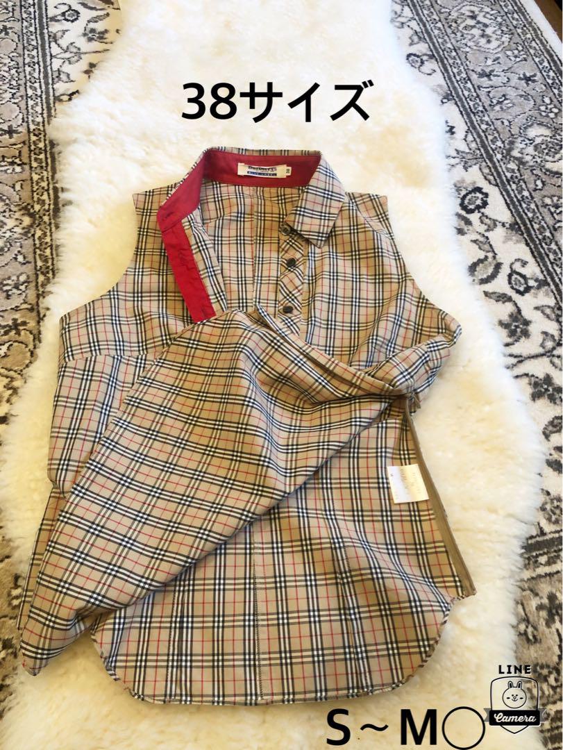 美品本物バーバリーズブルーレーベル上質コットンノースリーブシャツ☆38サイズ