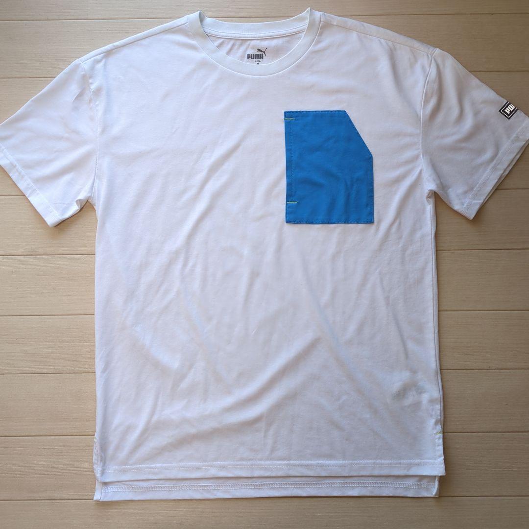 新品 PUMA Tシャツ ホワイト ブルー M PUMA ホワイト Tシャツ ブルーポケット付き - メルカリ