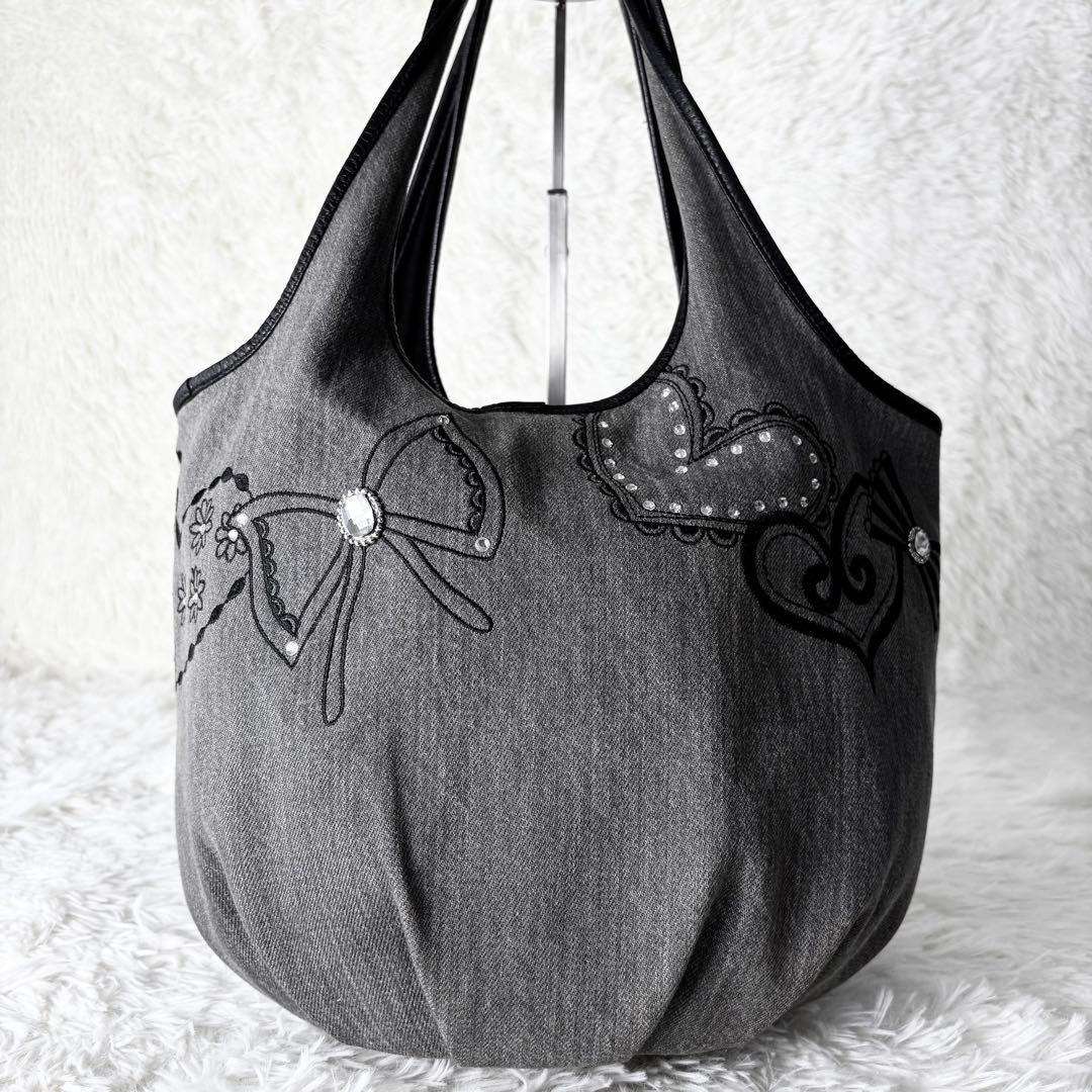 Think Bee! シンクビー リボンズトートバッグ ビジュー　グレー　デニム