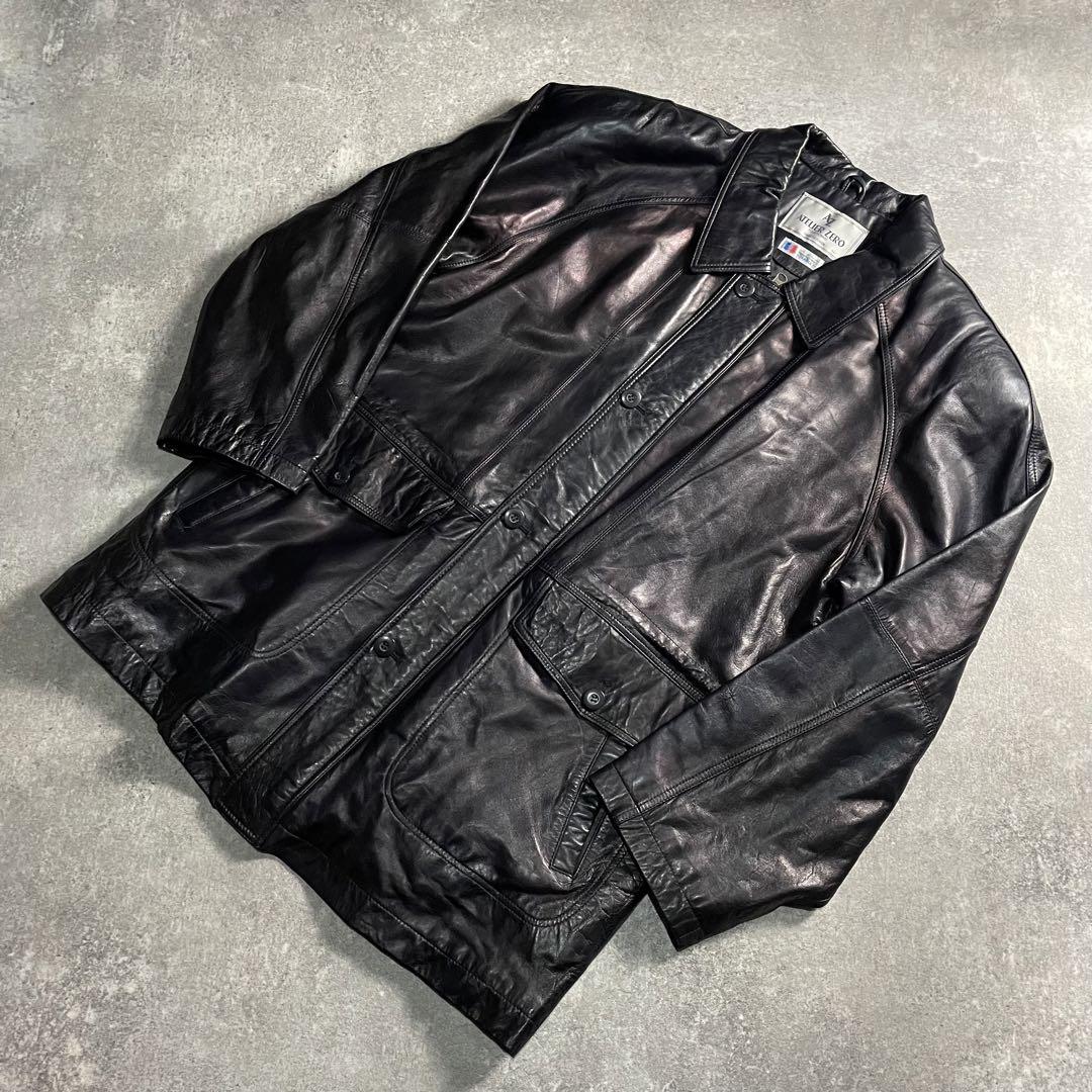 vintage 90s レザージャケット 本革 ブラック モード ブルゾン - メルカリ