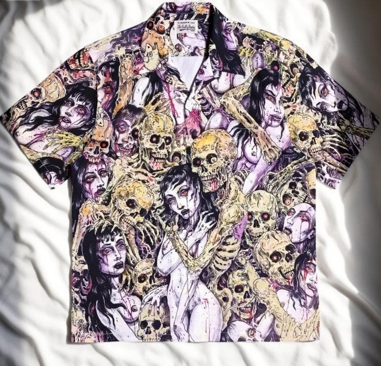 WACKO MARIA スカル＆ウーマン柄 ボタンダウンシャツ L