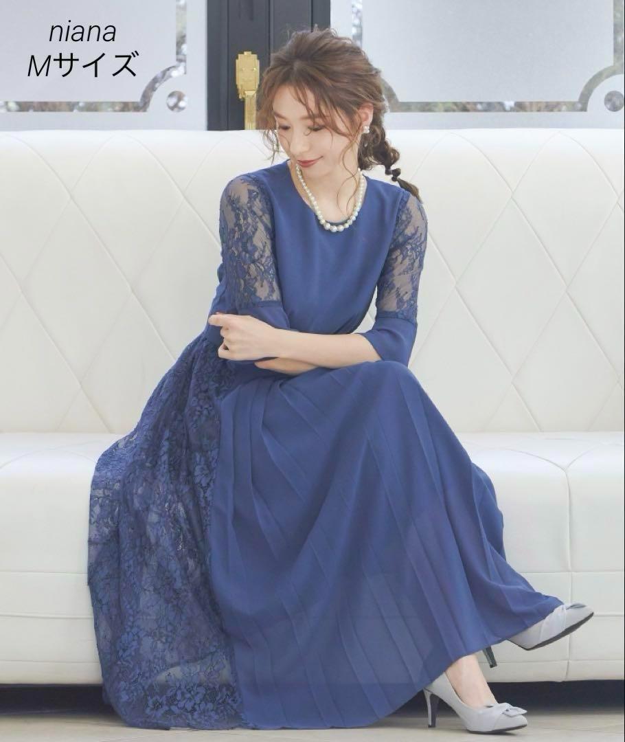 f【美品】ニアナ レース プリーツ ワンピース ドレス パーティー 結婚式