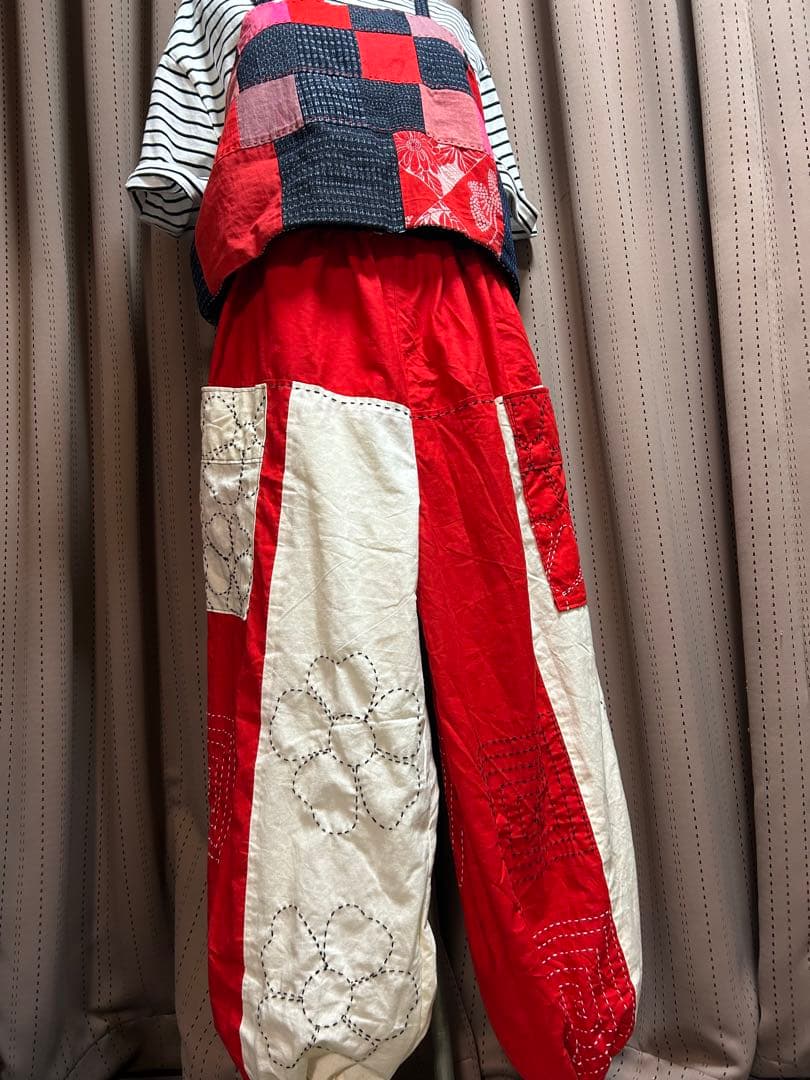 古布　紅白幕　ダボパンツ　ワイドパンツ　刺し子