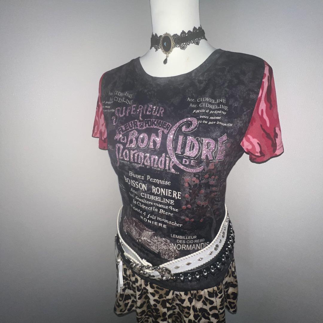 y2k トップス tシャツ ギャル 平成 グランジ ラメ 英文字 迷彩