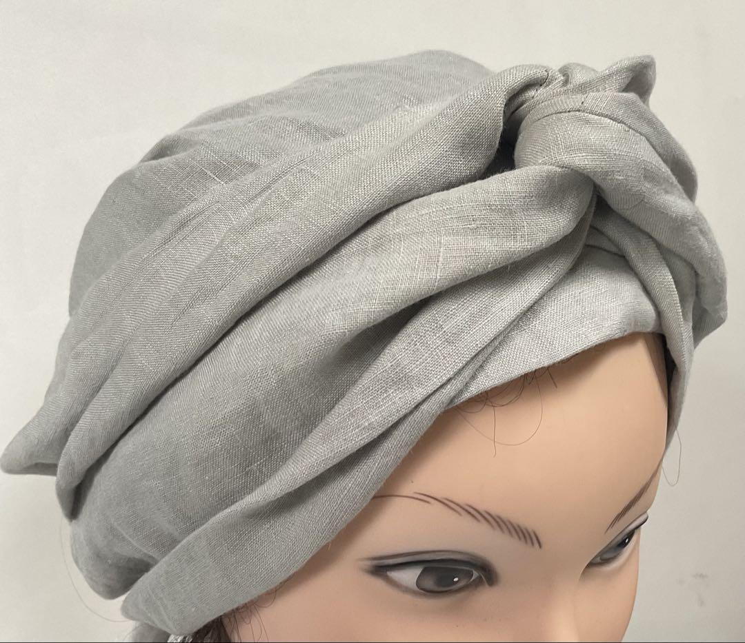 ハンドメイドケア帽子おしゃれターバン(フレンチリネン麻100
