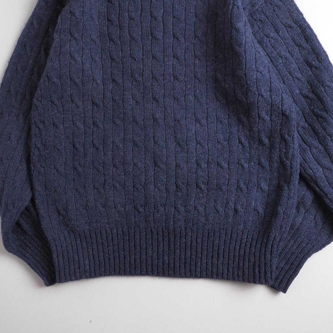 ラルフローレン　毛１００％　ケーブルニット　ネイビー　赤ポニー　美品