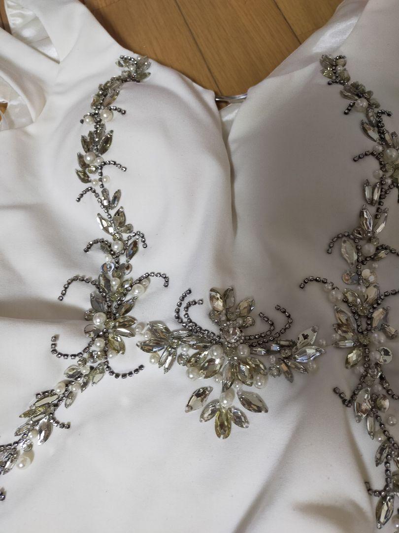 人気得価 美品 ホワイト ビジュー ミニドレス 膝丈ドレス mqcjP-m72396303023 得価在庫