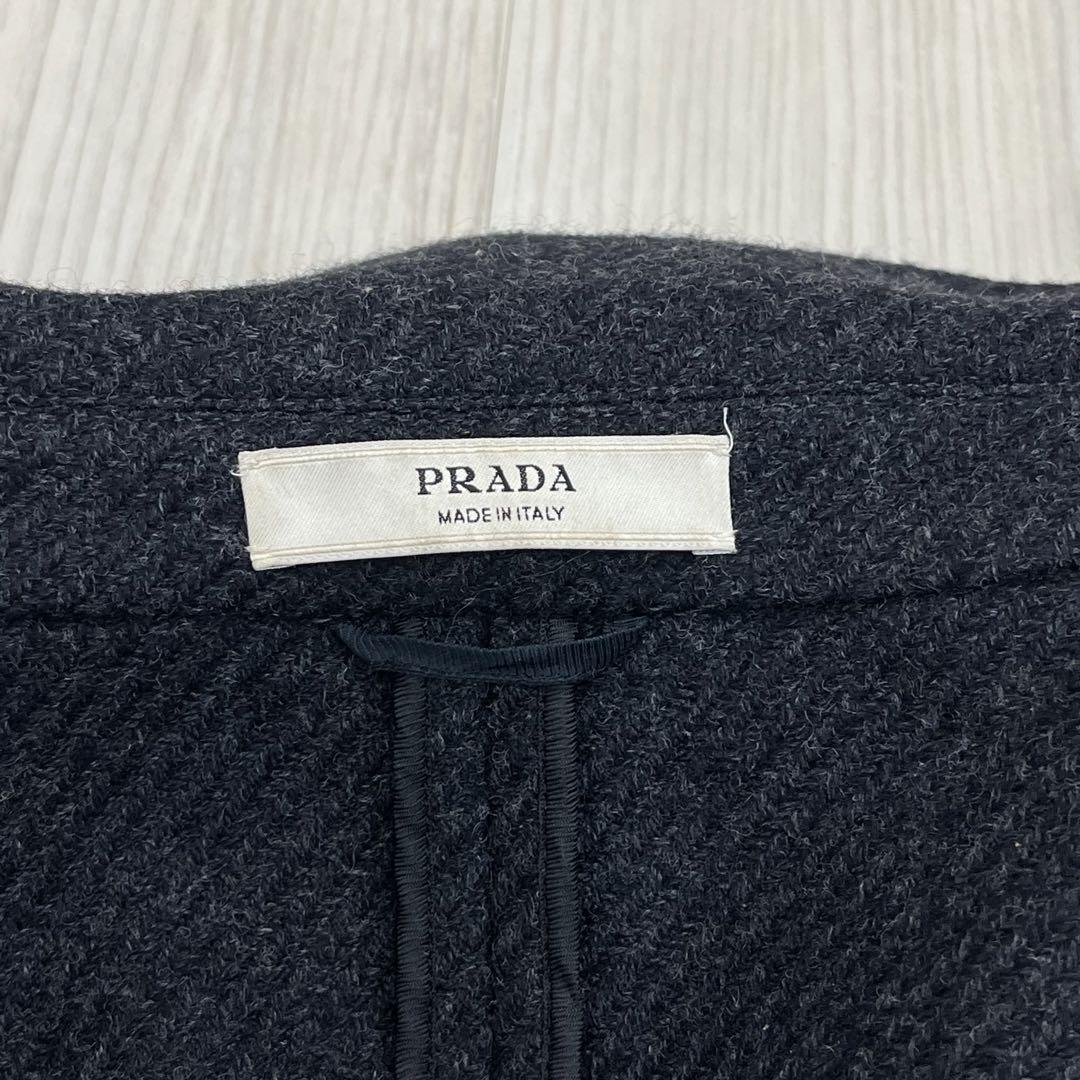 PRADA プラダ ウール アルパカ混 ステッチ 刺繍ポケット コート