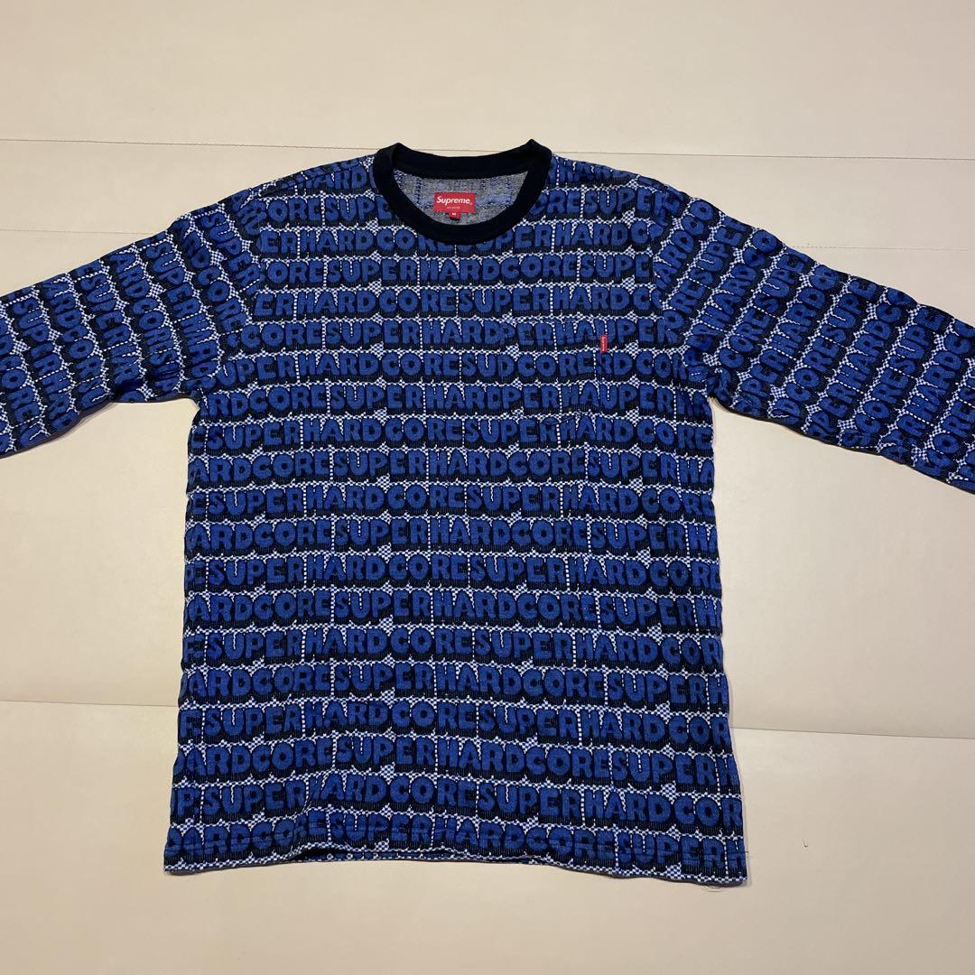 Supremeロゴ入り青色長袖カットソー M