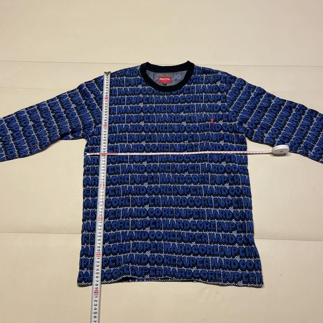 Supremeロゴ入り青色長袖カットソー M