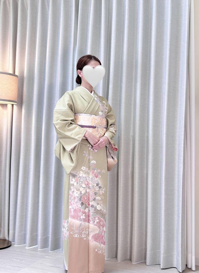 訪問着フルセット【163】正絹　入学式　披露宴　【訪問着、袋帯、帯締め、帯揚げ】