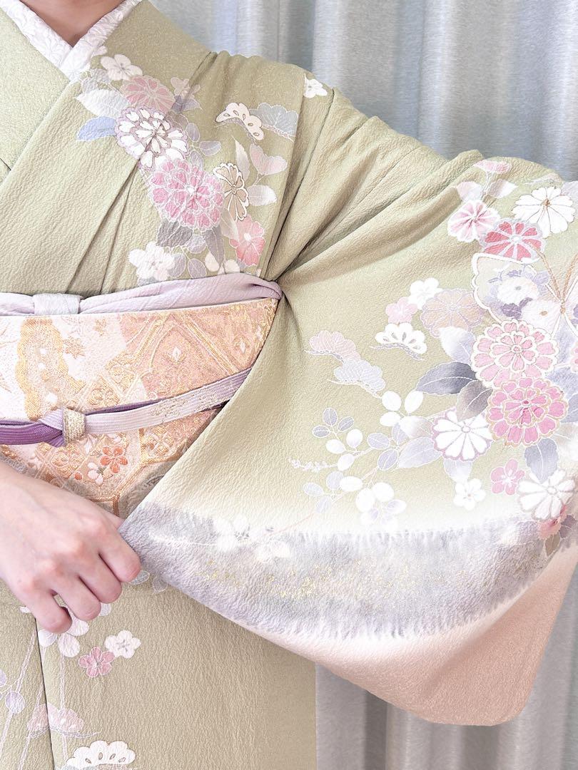 訪問着フルセット【163】正絹　入学式　披露宴　【訪問着、袋帯、帯締め、帯揚げ】