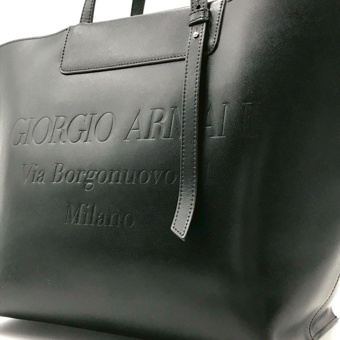 級 定価30万 ジョルジオアルマーニ トートバッグ レザー 黒 A4収納可Giorgio Armani