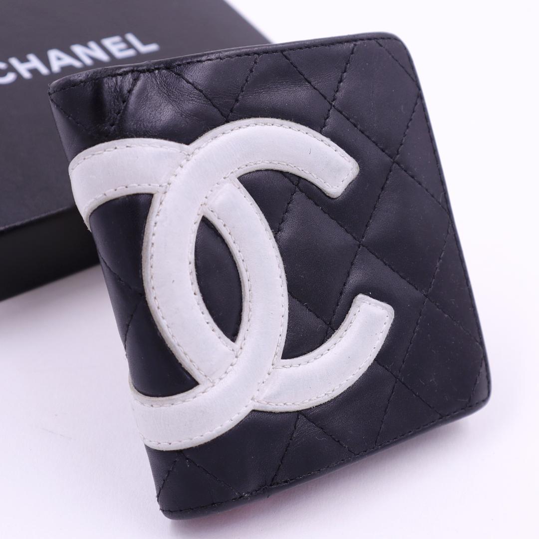CHANEL カンボンライン 二つ折り財布 黒 ピンク - メルカリ