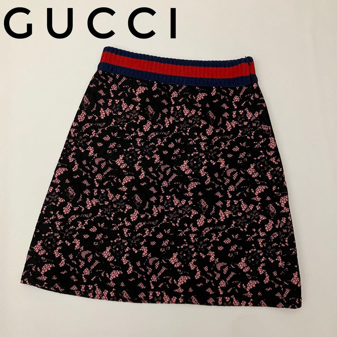 GUCCI★花柄クレープジャカードミディスカート ✨極美品✨GUCCI スカート レース 花柄 高級 イタリア ピンク