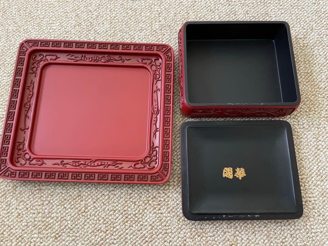 堆朱 文箱 彫刻 中国小物入硯箱 アンティーク 漆塗 - メルカリ