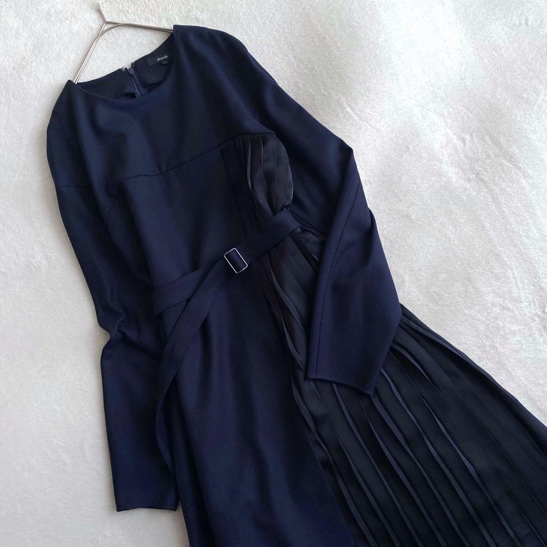 【美品✨】allureville ワンピース　プリーツ　バイカラー　ネイビー　２