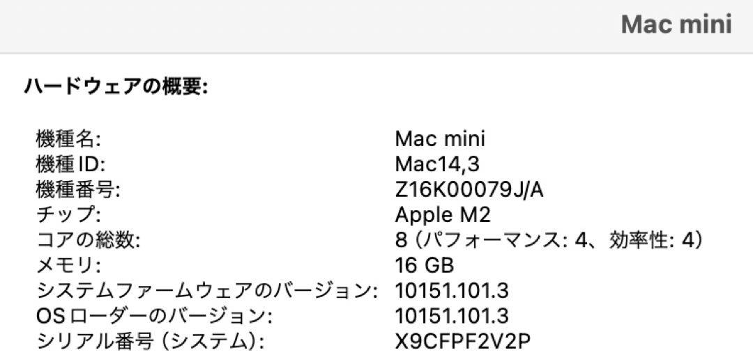 Mac mini M2 メモリ16GB 256GB