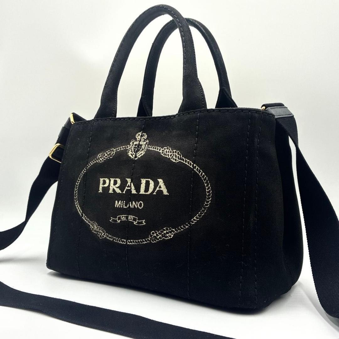 【美品】PRADA カナパ S ハンドバッグ ショルダー付 2way 黒 高級 プラダ カナパ S ハンドバッグ 2way ショルダーバッグ 白
