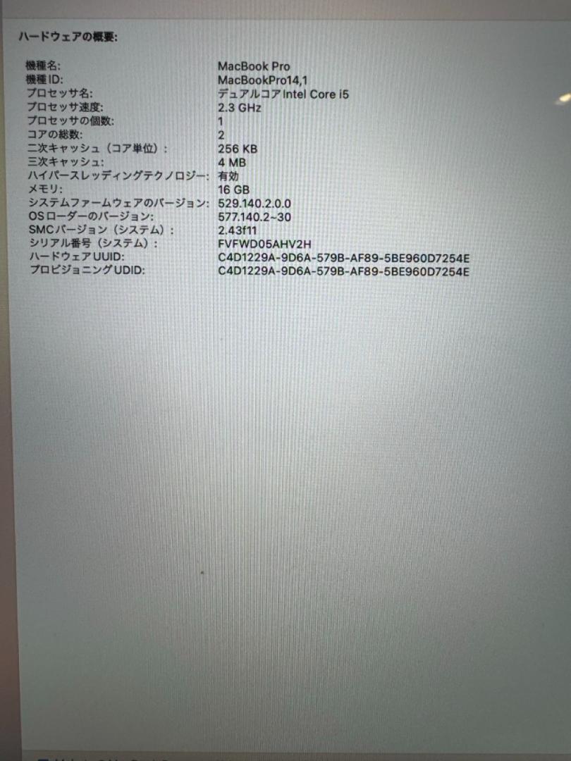 【MacBook Pro 2017】 13インチ i5/16GB/256GB