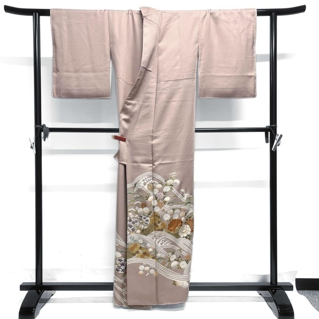 百貫達雄 色無地 松竹梅 菊 地紋 パープル 着物 035a d