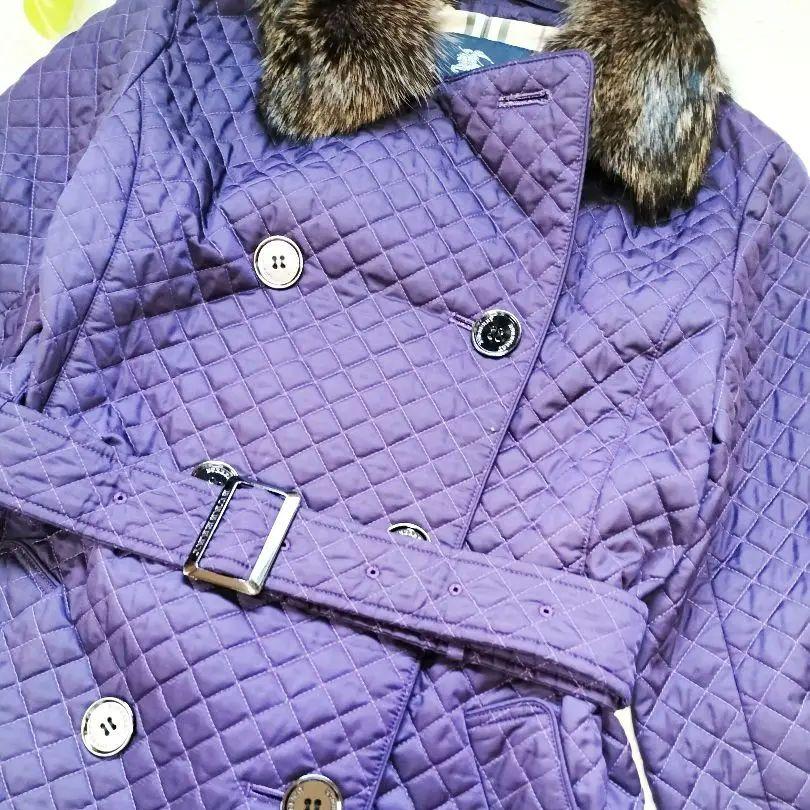 BURBERRY LONDON 中綿キルティングコート　フォックスファー　紫 M