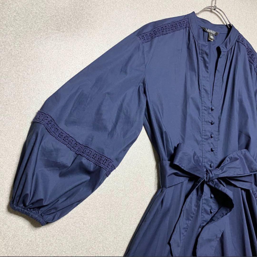 美品✨23年モデル ローレンラルフローレン シャツワンピース レース 腰リボン 美品✨23年モデル ローレンラルフローレン シャツワンピース レース 腰リボン