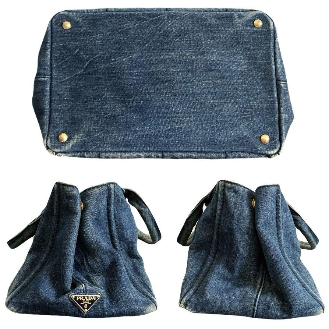 【極美品】プラダ　カナパ　ハンドバッグ　三角ロゴ　ゴールド金具　デニム　ブルー プラダ カナパ ハンドバッグ デニム 三角ロゴ ゴールド金具