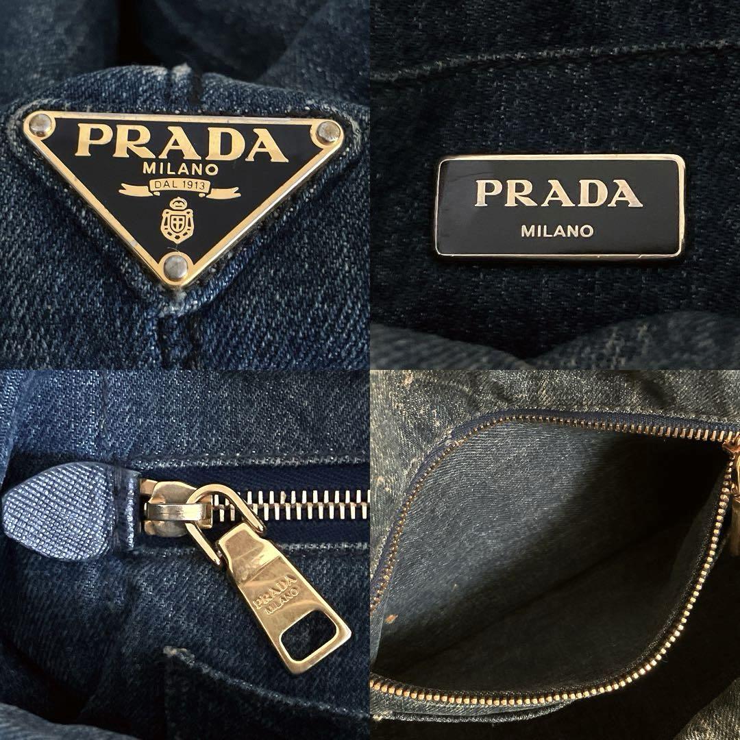 【極美品】プラダ　カナパ　ハンドバッグ　三角ロゴ　ゴールド金具　デニム　ブルー プラダ カナパ ハンドバッグ デニム 三角ロゴ ゴールド金具