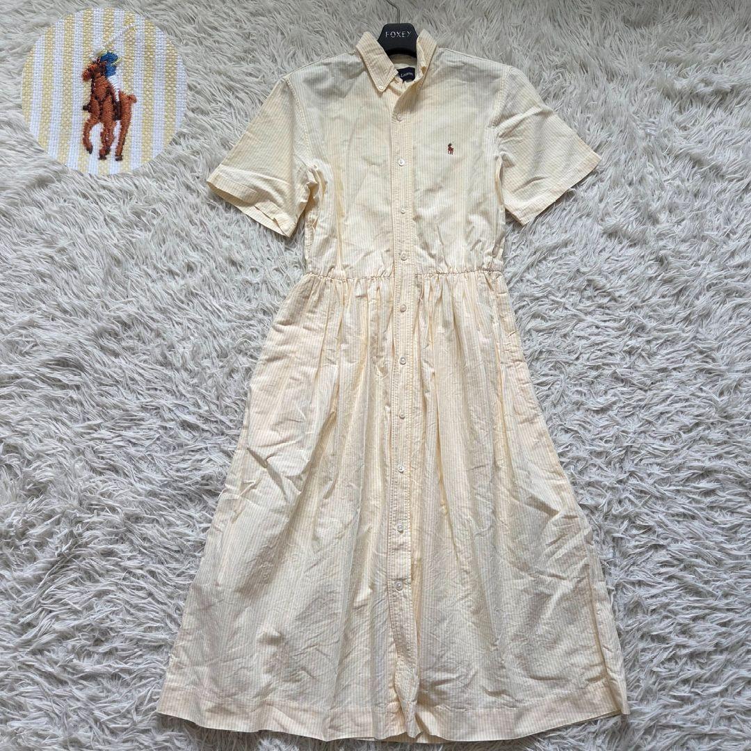 新作☆Ralph Lauren(ラルフ)ロゴ 美ライン ワンピース 美品】ポロラルフローレン ストライプ柄 Aラインシャツ