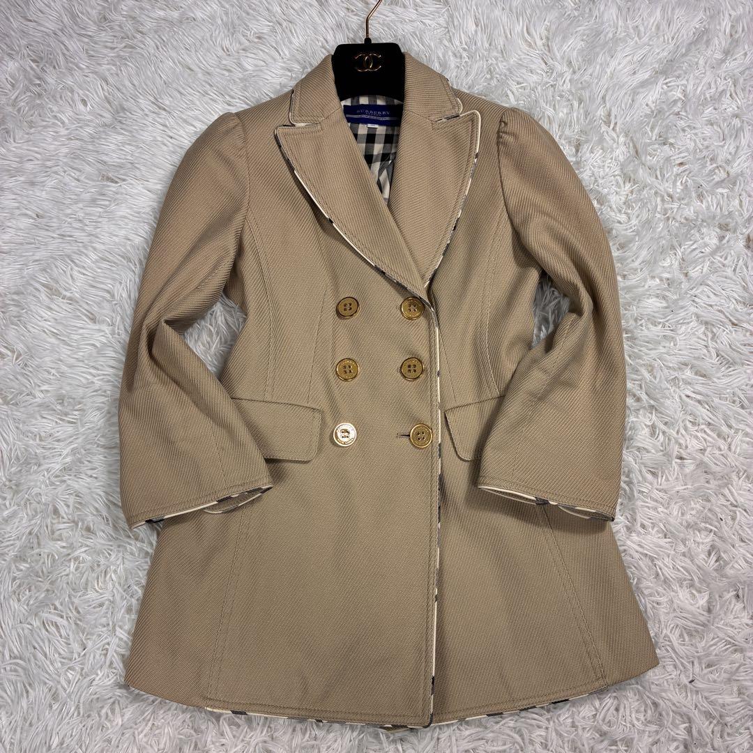 美品✨Burberry 背抜き コート バックベルト ノバチェック 金縁ボタン