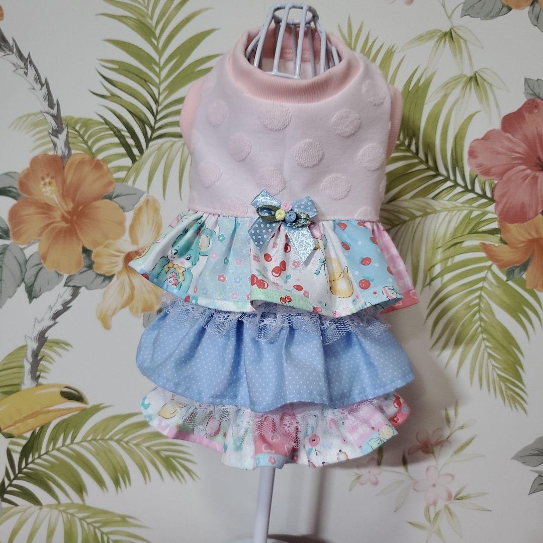 ハンドメイド犬服ティアードワンピース胴回り32~33 - メルカリ