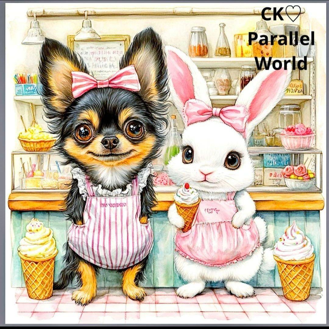 激レアチワワとうさぎパネル生地　ハンドメイド