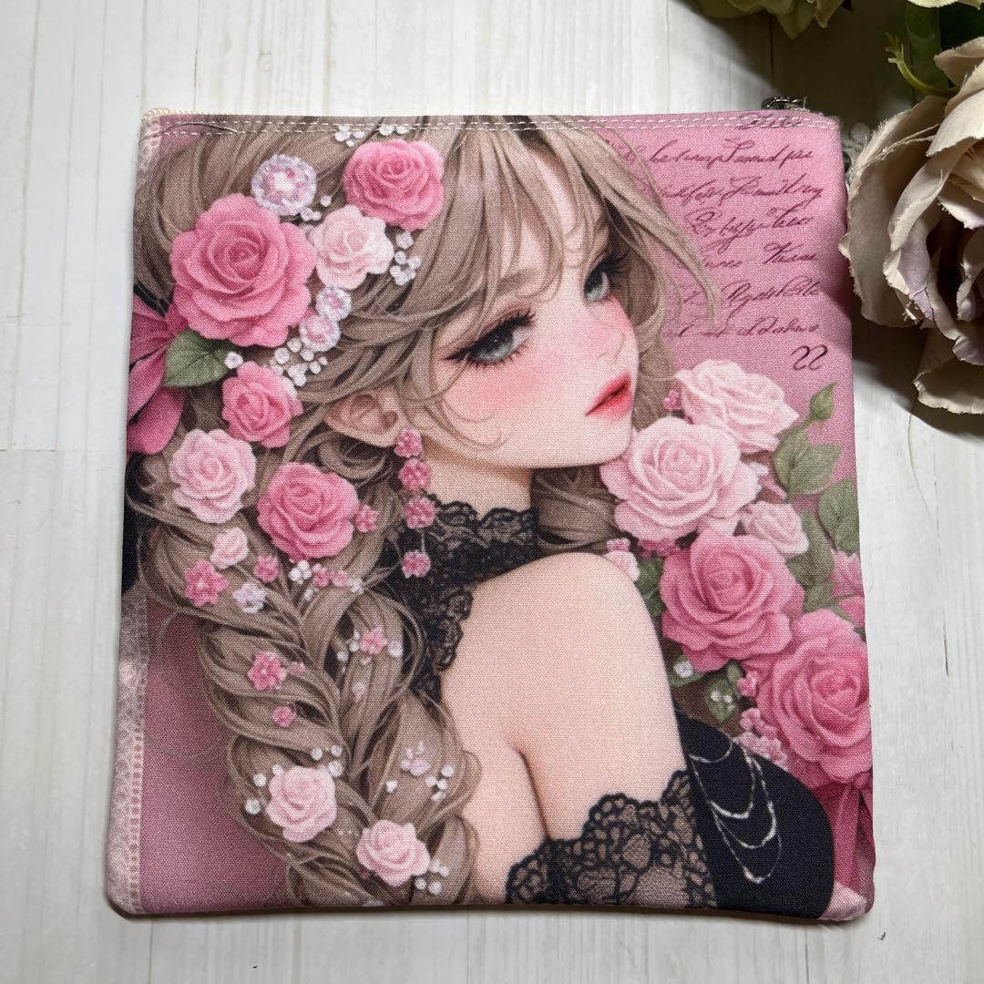 おまとめ中です パネルポーチ　ピンク薔薇　レディE