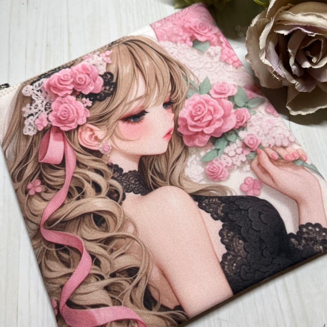 おまとめ中です パネルポーチ　ピンク薔薇　レディE