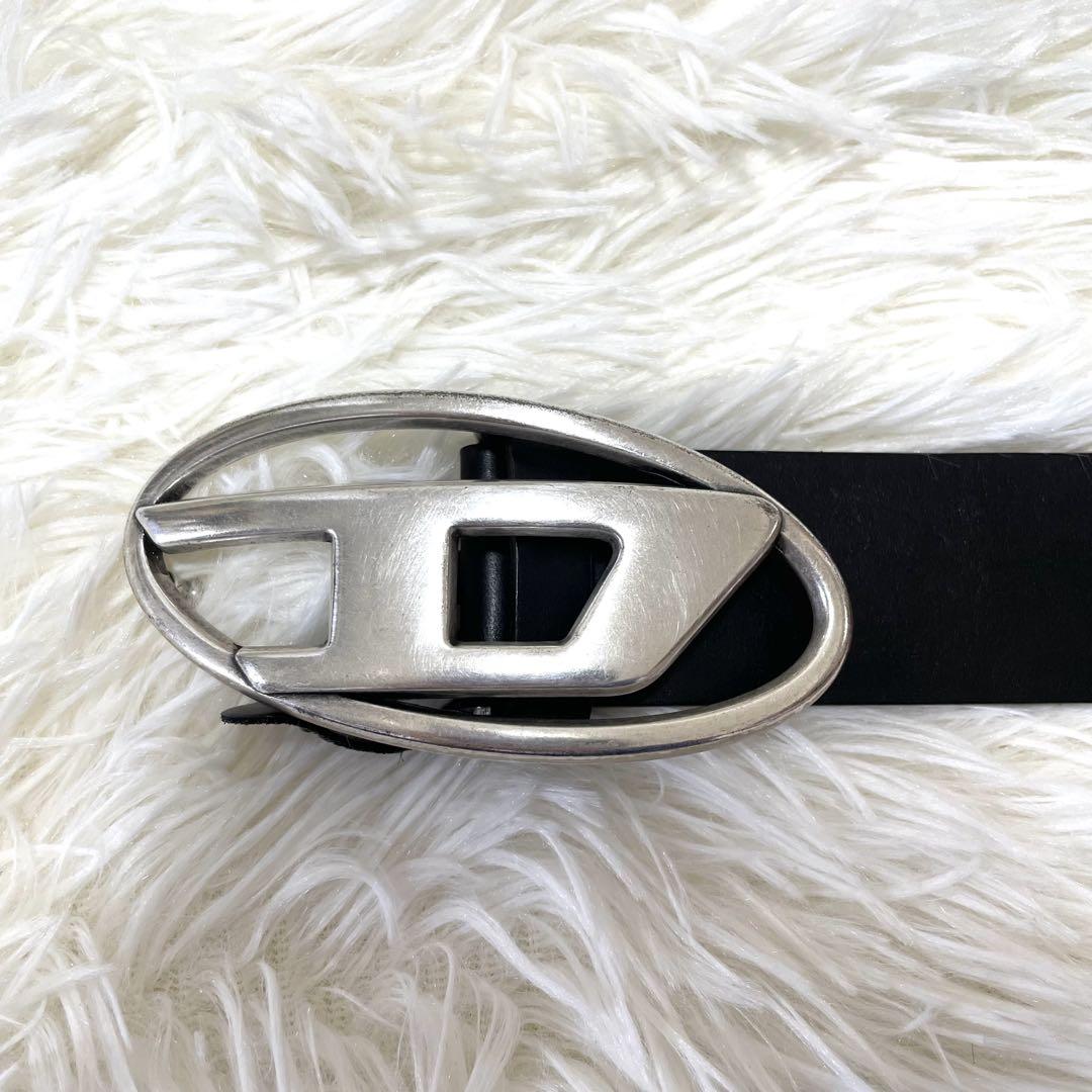 本物】DIESEL ベルト ロゴ バックル 80cm 黒 ブラック レザー