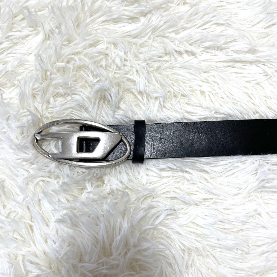 【本物】DIESEL ベルト　ロゴ　バックル　80cm 黒　ブラック　レザー