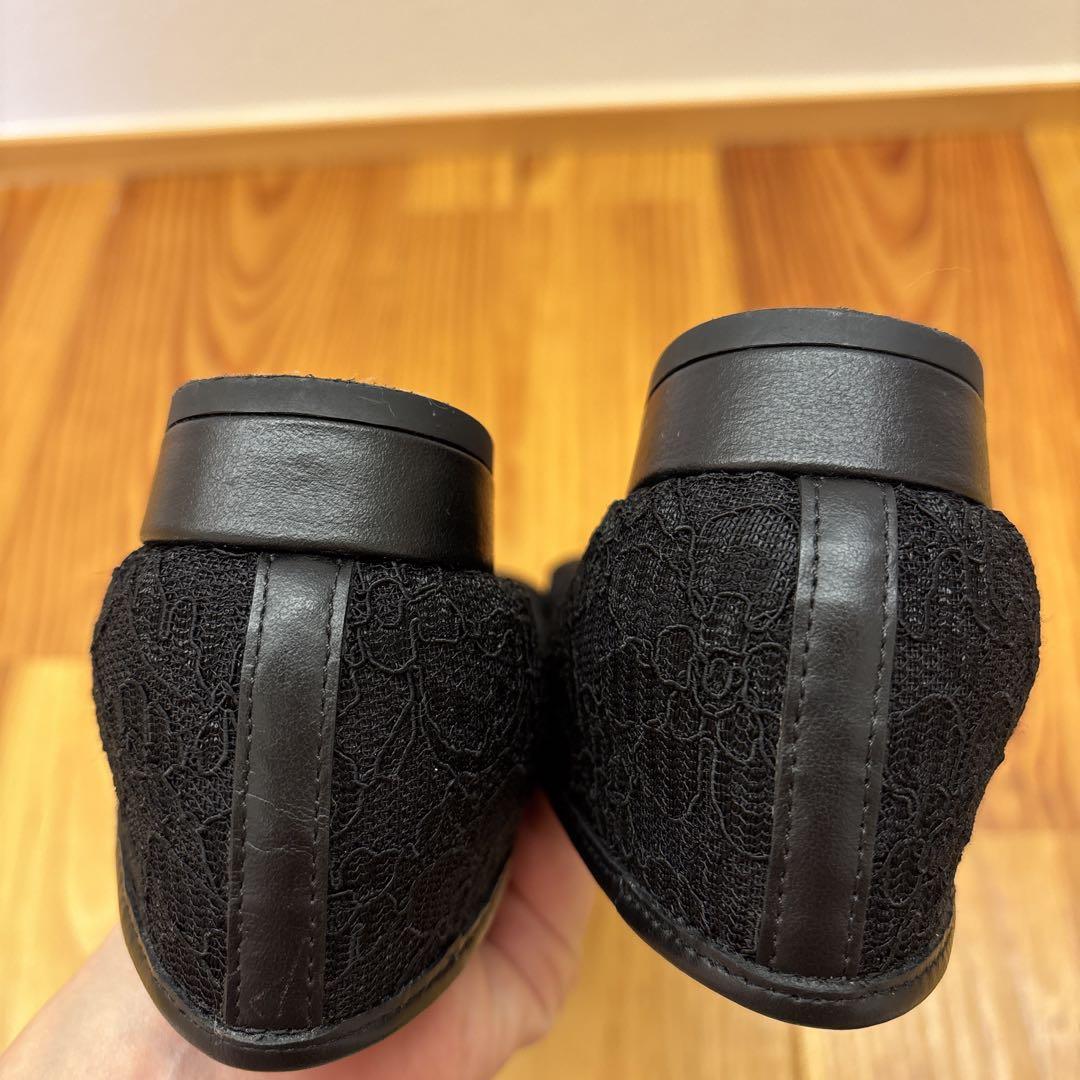 【美品】DIANA ダイアナ フラットシューズ パンプス ブラックレース