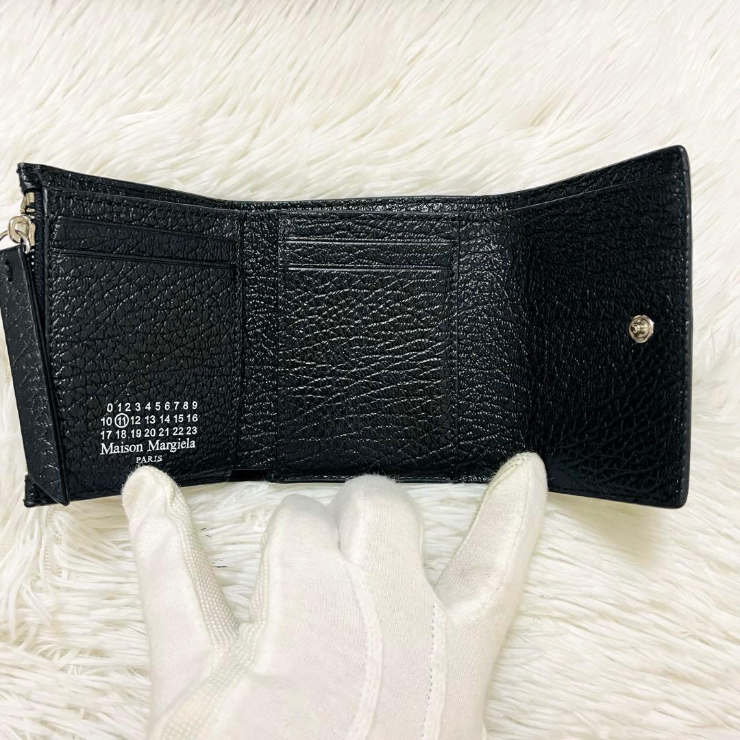 極美✨マルジェラ 三つ折り レザー 4ステッチ シボ革 ブラック