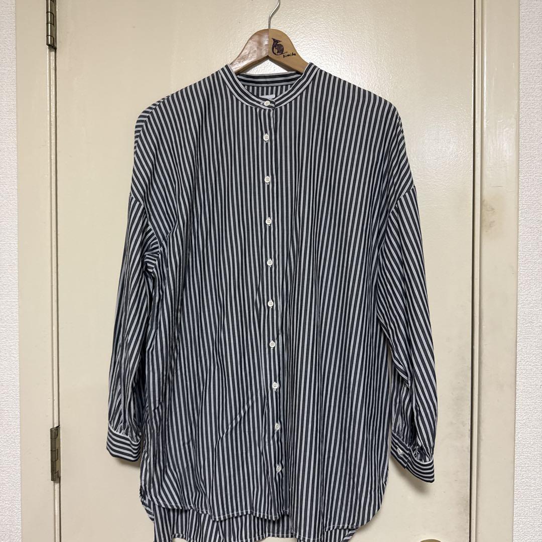 ストライプ ロングシャツ ネイビー/ホワイト
