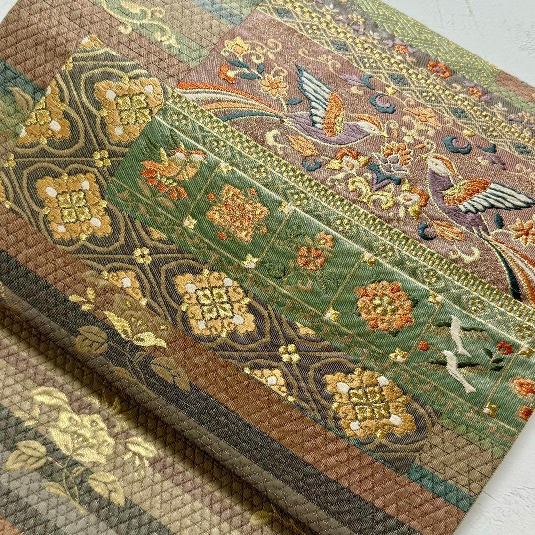 袋帯 漆 鳳凰 椋鳥 刺繍 金糸 華柄 花文 NO-1106 袋帯 漆 鳳凰 椋鳥 刺繍 金糸 華柄 花文 NO-1106
