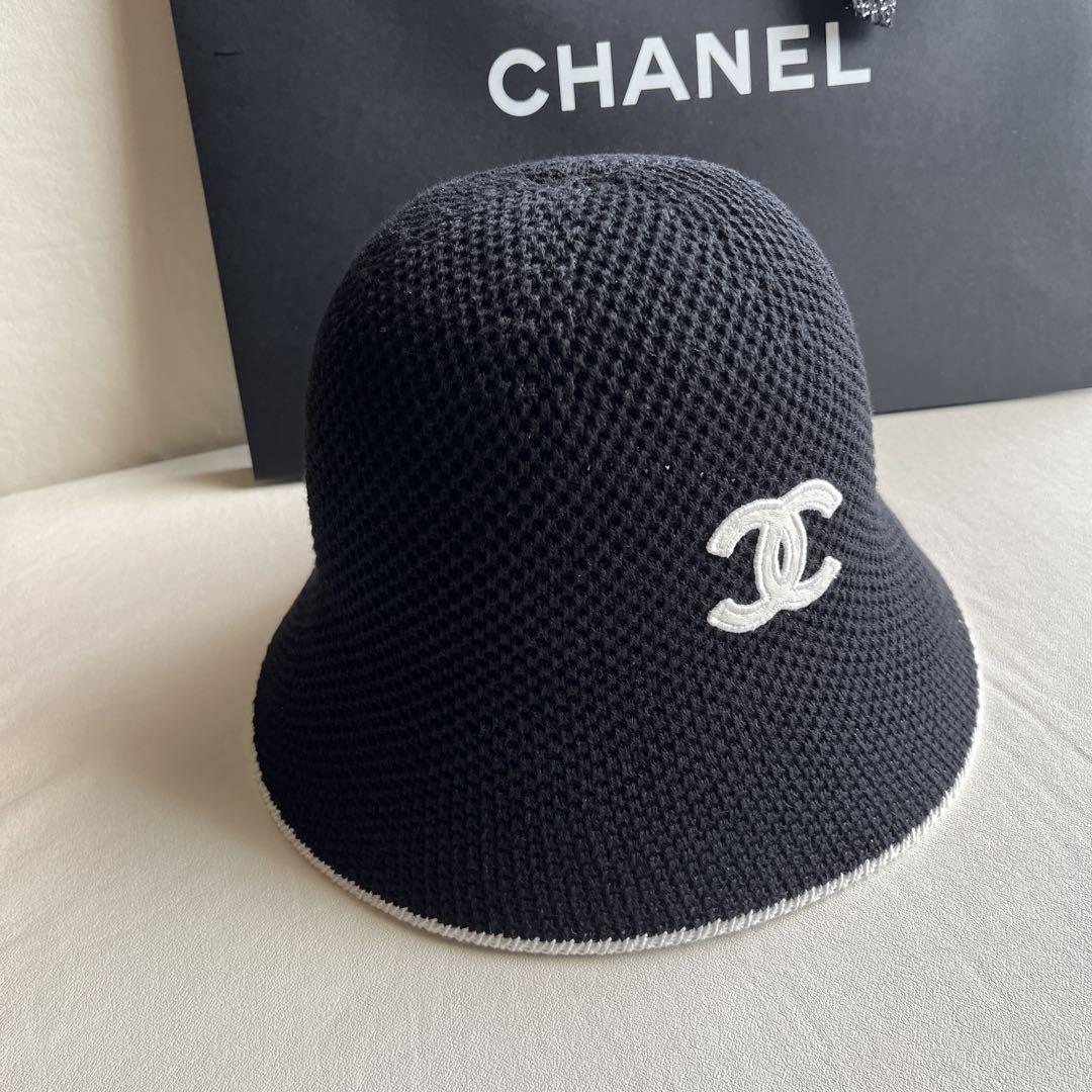 美品 CHANEL バケットハット 黒 ニット - メルカリ